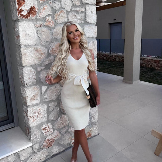 CONSTANTINA BELTED DRESS - CREAM