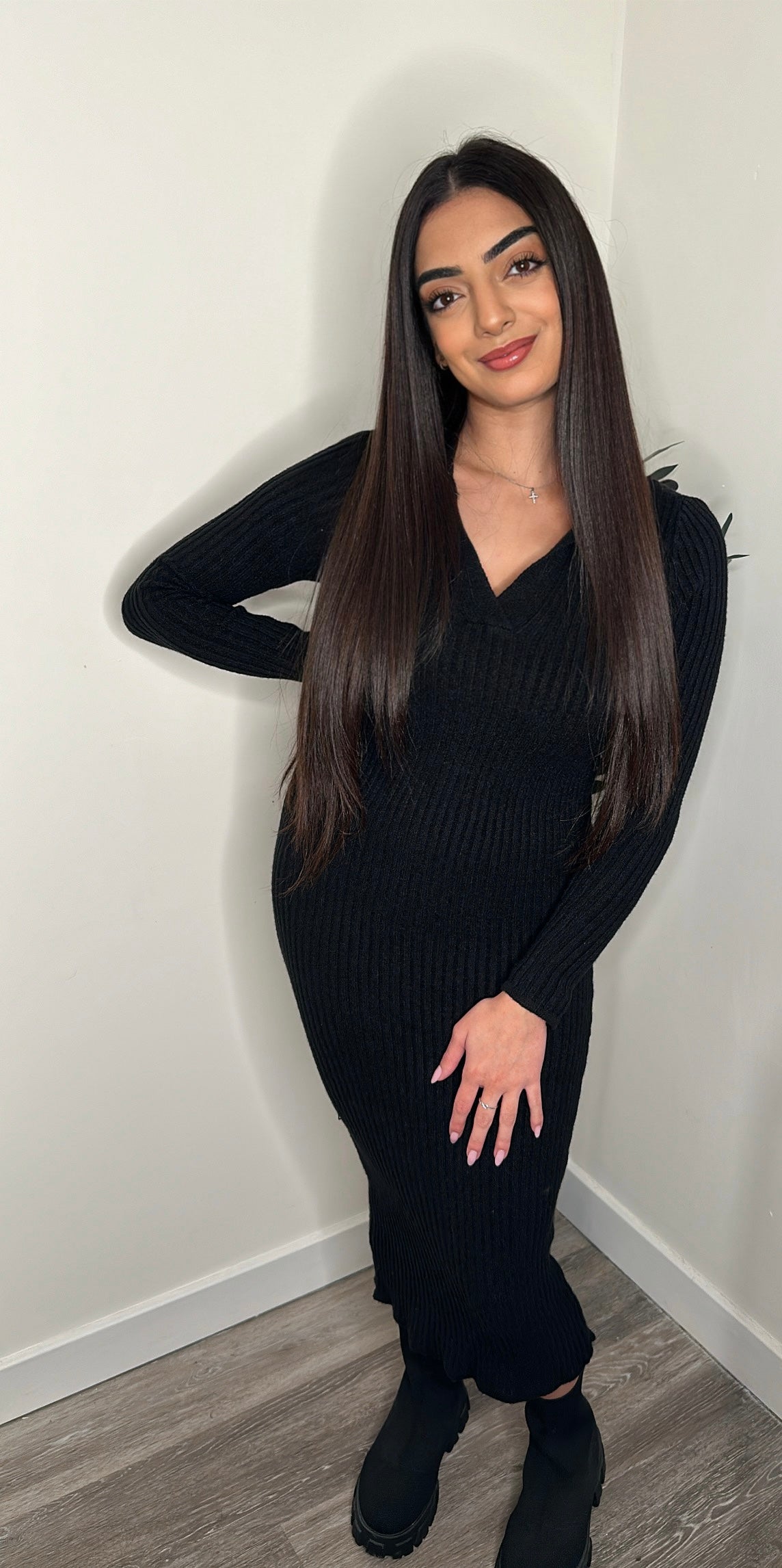 ANTIGONI KNIT JUMPER DRESS - BLACK