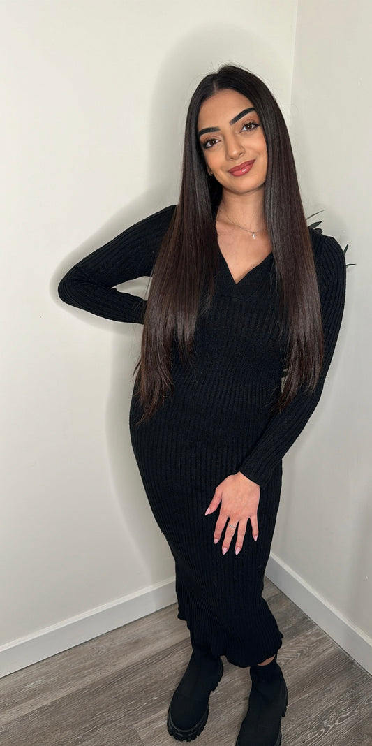 ANTIGONI KNIT JUMPER DRESS - BLACK