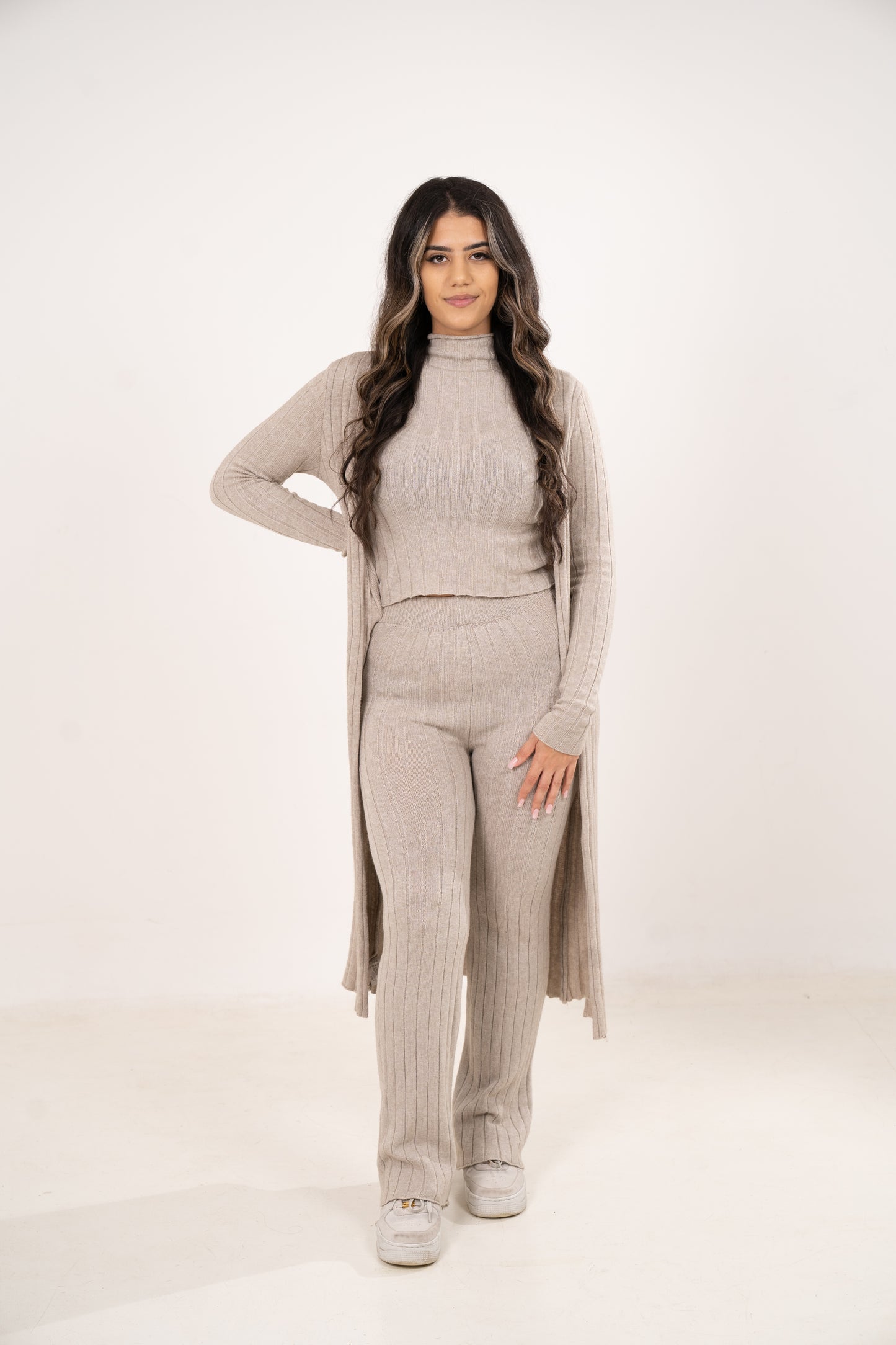 HELEN THREE PIECE KNITWEAR SET - MOCHA