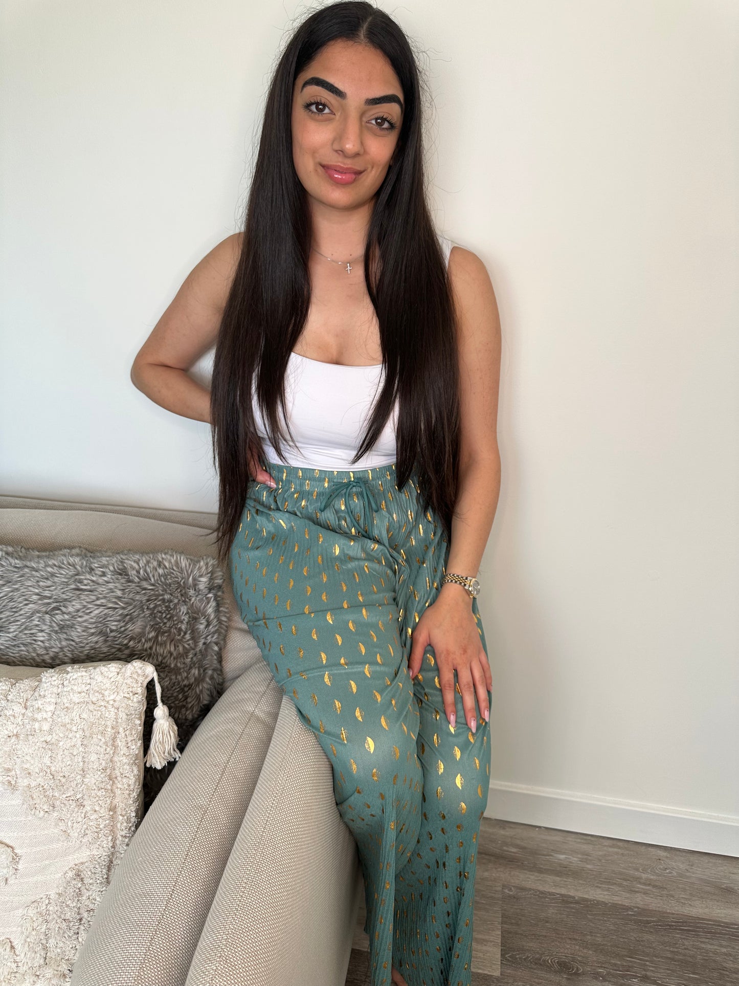 JOANNA GOLD LEAF TROUSERS - TEAL