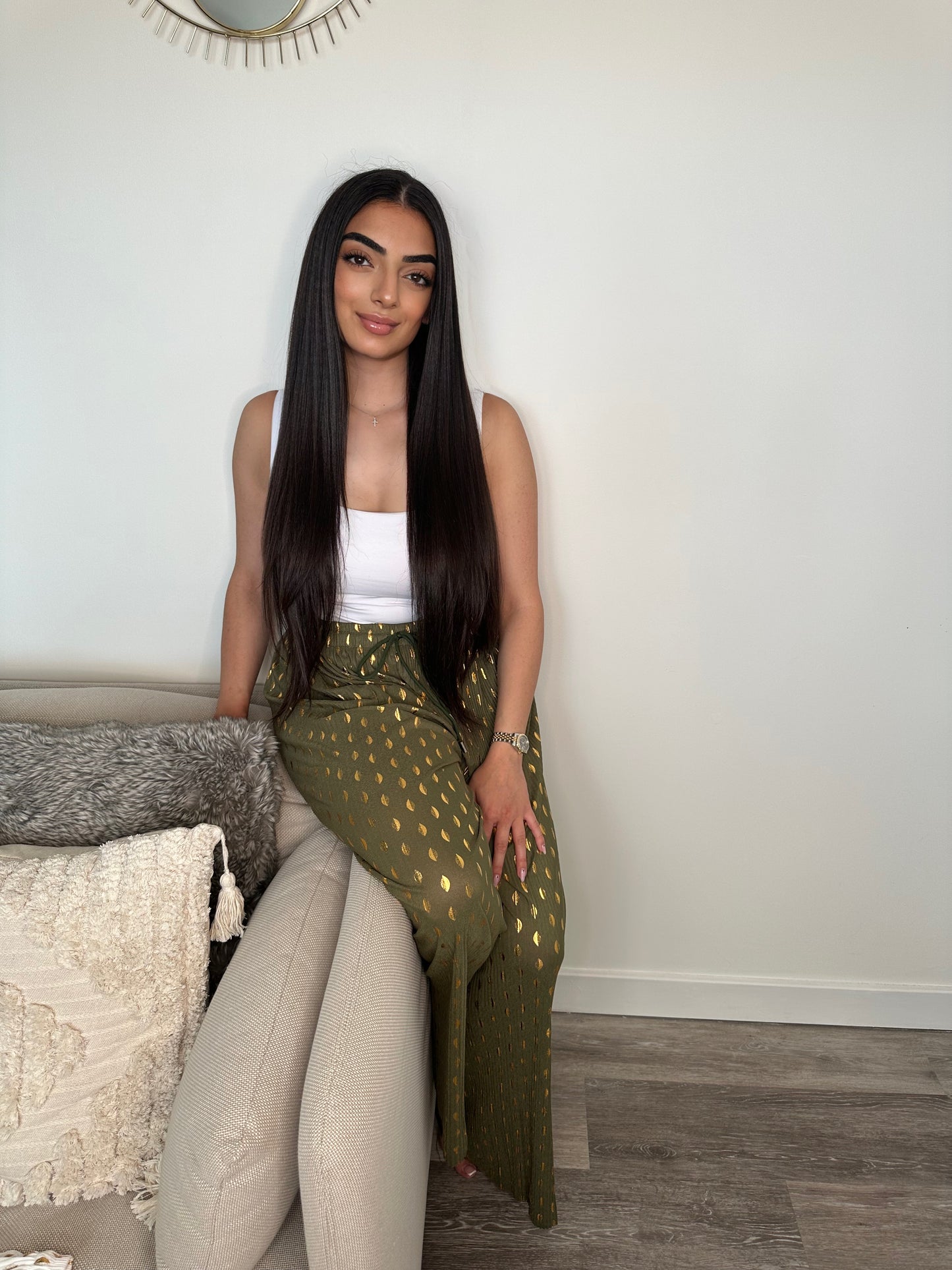 JOANNA GOLD LEAF TROUSERS - KHAKI